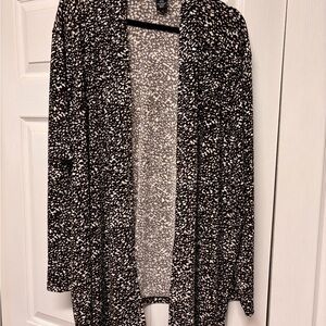 Brown and White Printed Open-Front Women's Cardigan Sweater